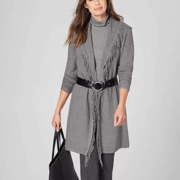J. Jill Fringed Wrap Gray Cardigan - Picture 4 of 5